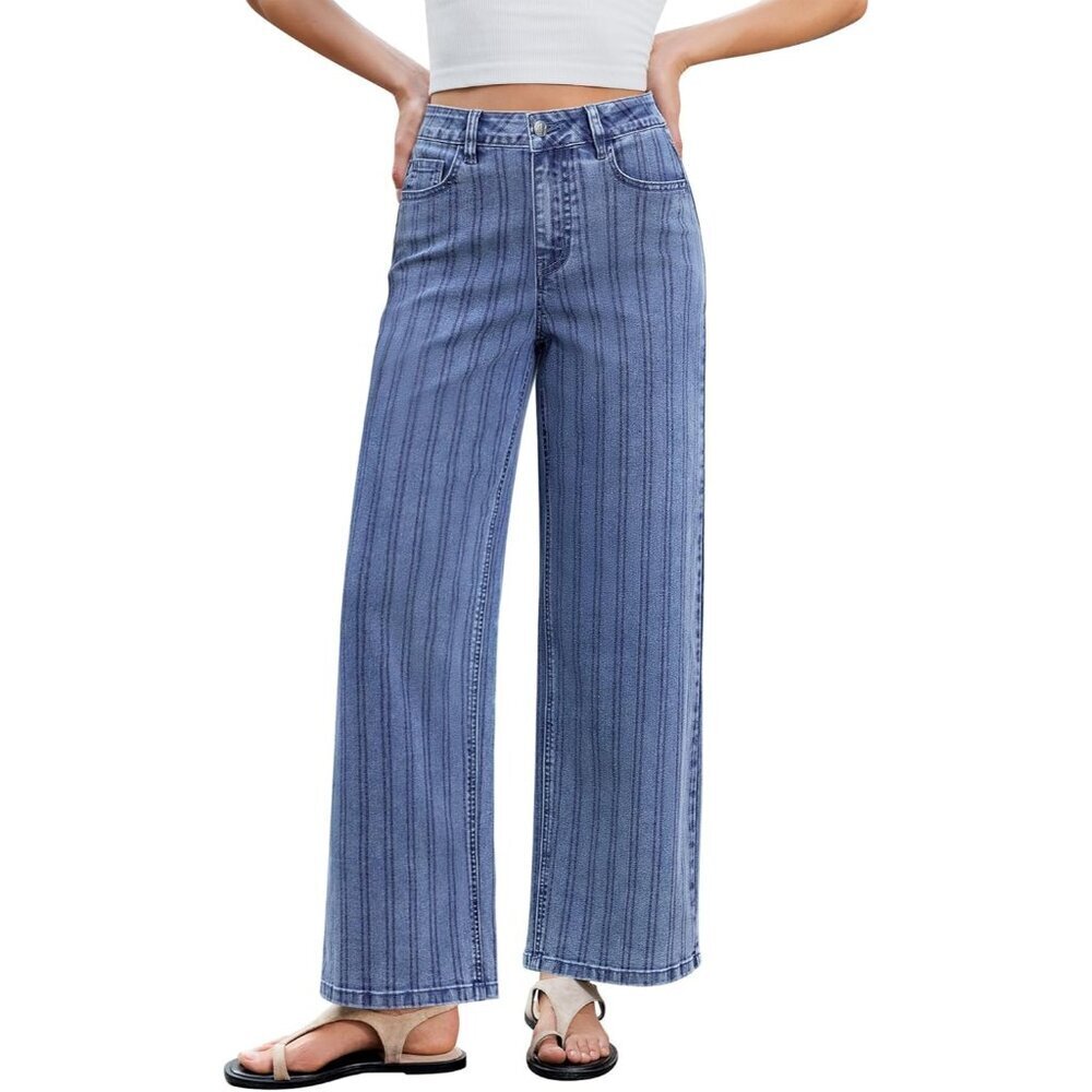 Women's High Waisted Wide Leg Dressy Casual Stretch Denim Jeans